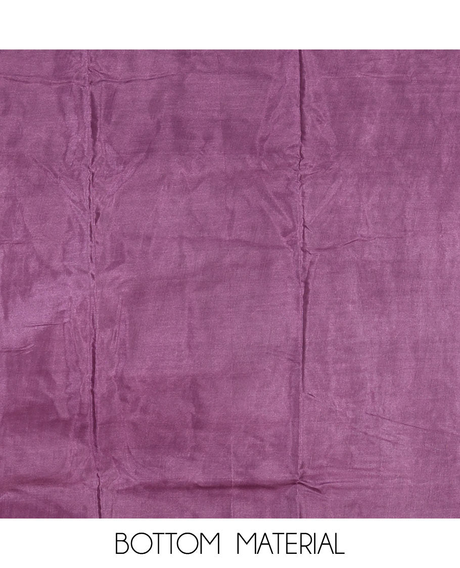 Lavender material chudidar set, plain with neck work vichitra silk top, cotton bottom & baraso floral printed dupatta