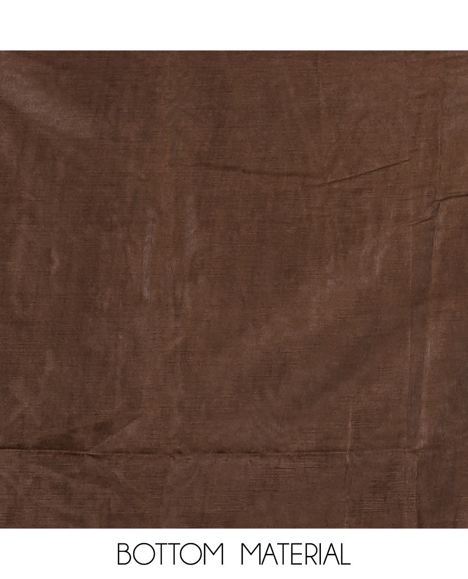 Brown material chudidar set, abstract printed with mirrorwork Vichitra silk top, santoon bottom, and abstract printed shimmer georgette dupatta