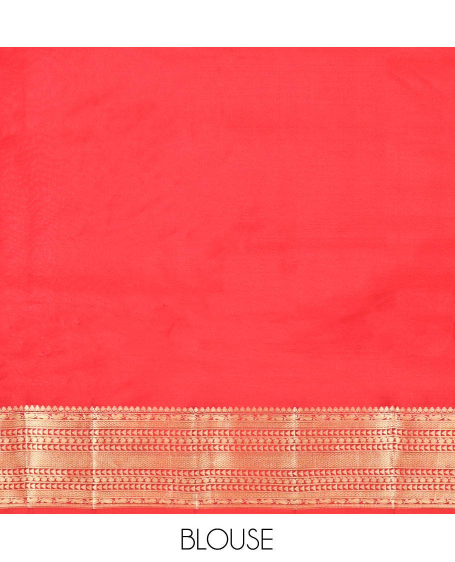 Red Vasundhara Lite-Silk Mix Saree, Delicately Woven with Zari Buttas, Highlighted by Zari Traditional Border, Intricately Designed Pallu, and a Matching Blouse