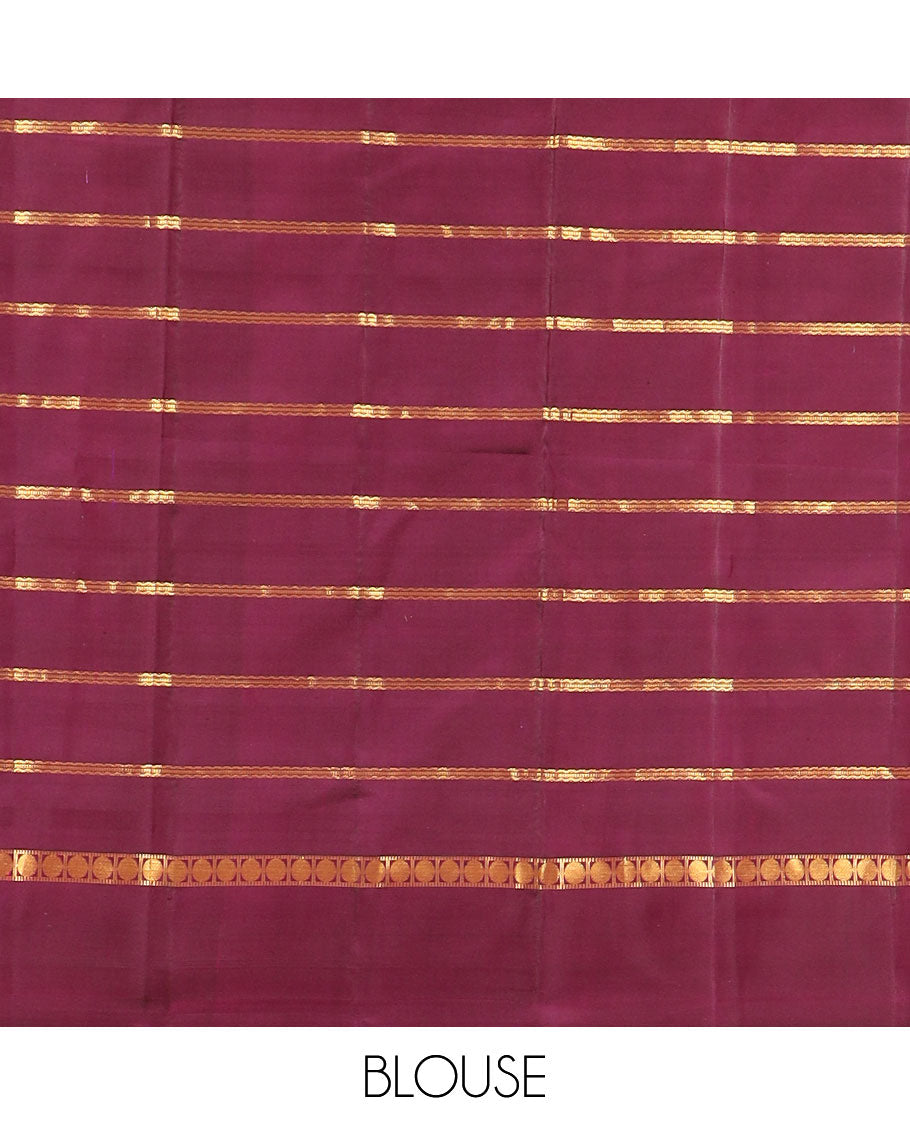 Maroon striped pure silk saree with self plain border & striped pallu