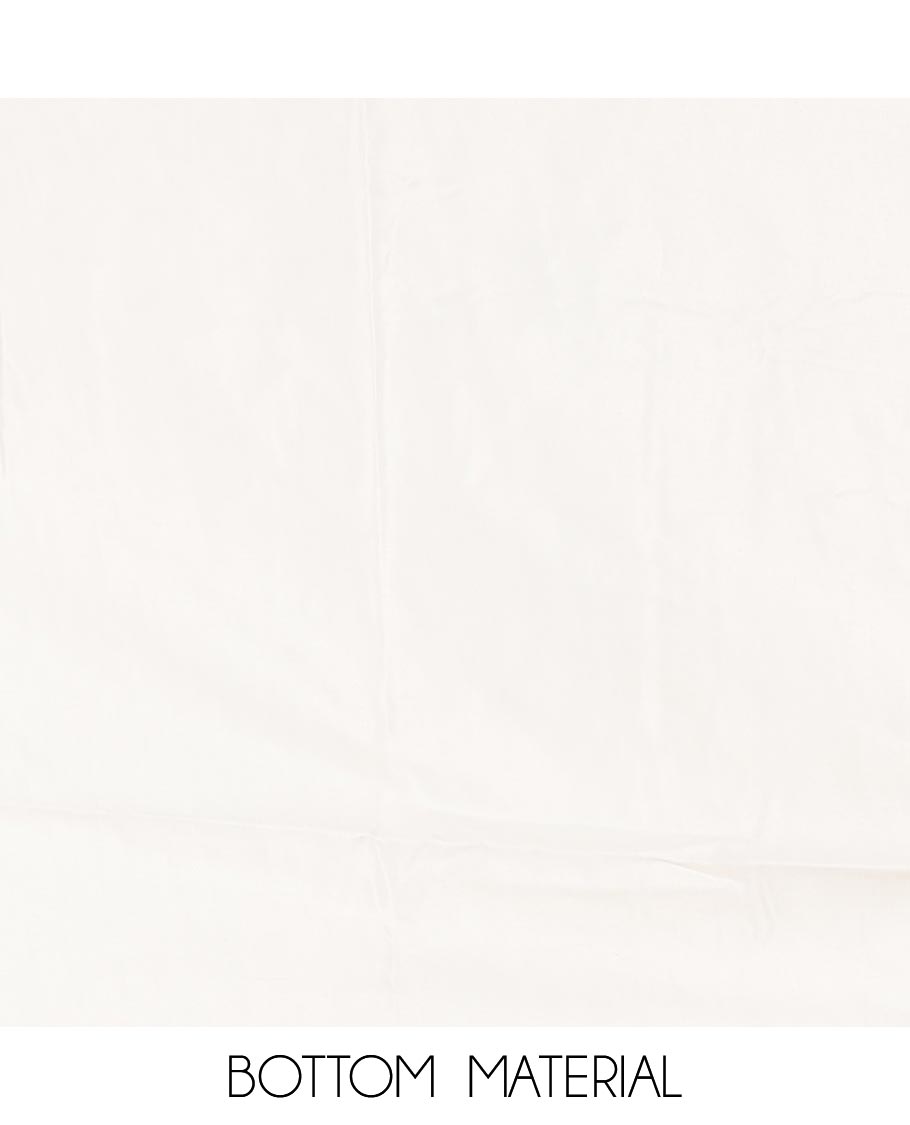 White material chudidar set, plain with pom-pom tasseled mul chanderi top, a matching bottom, and organza dupatta of stripes