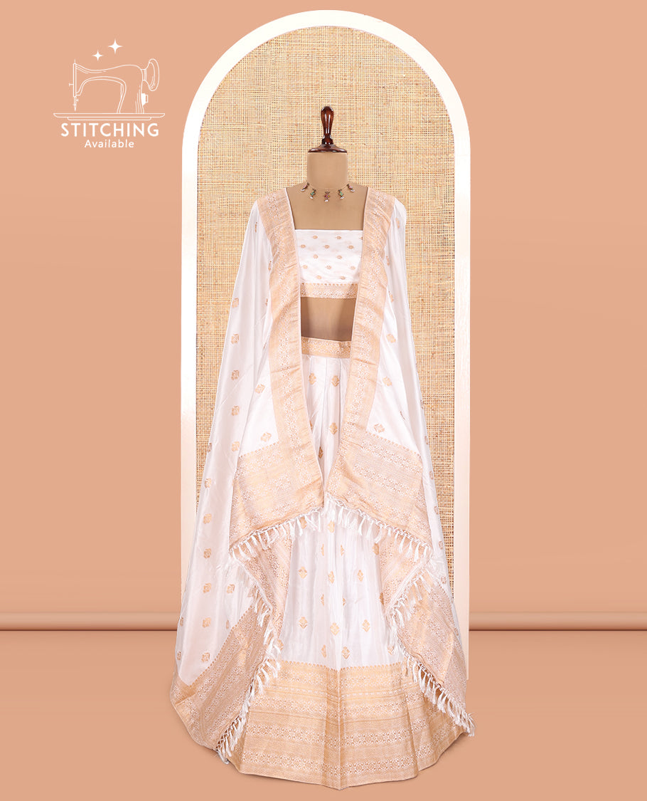 Milk White Semi-Silk Half-Saree