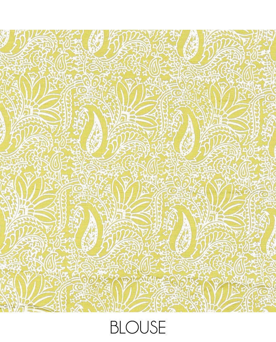 Borderless cream floral motifs printed South cotton saree with a matching blouse, and a contrast floral-paisley printed blouse