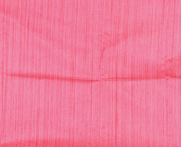 Chikku-pink plain Khicha katan silk saree, contrast pink temple border, ikkat printed pallu with tassels, and a contrast blouse