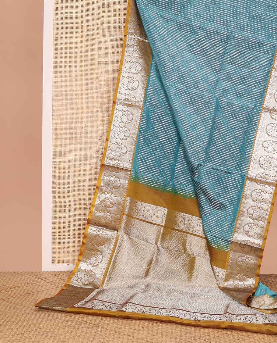 Blue striped design venkatagiri silk saree with contrast zari design pallu & argyle design pallu