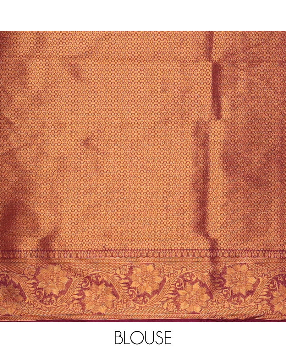 Cream-purple half-saree, zari jacquard & contrast traditional zari border banaras softy skirt, semi-banaras jacquard blouse & contrast zari design blouse