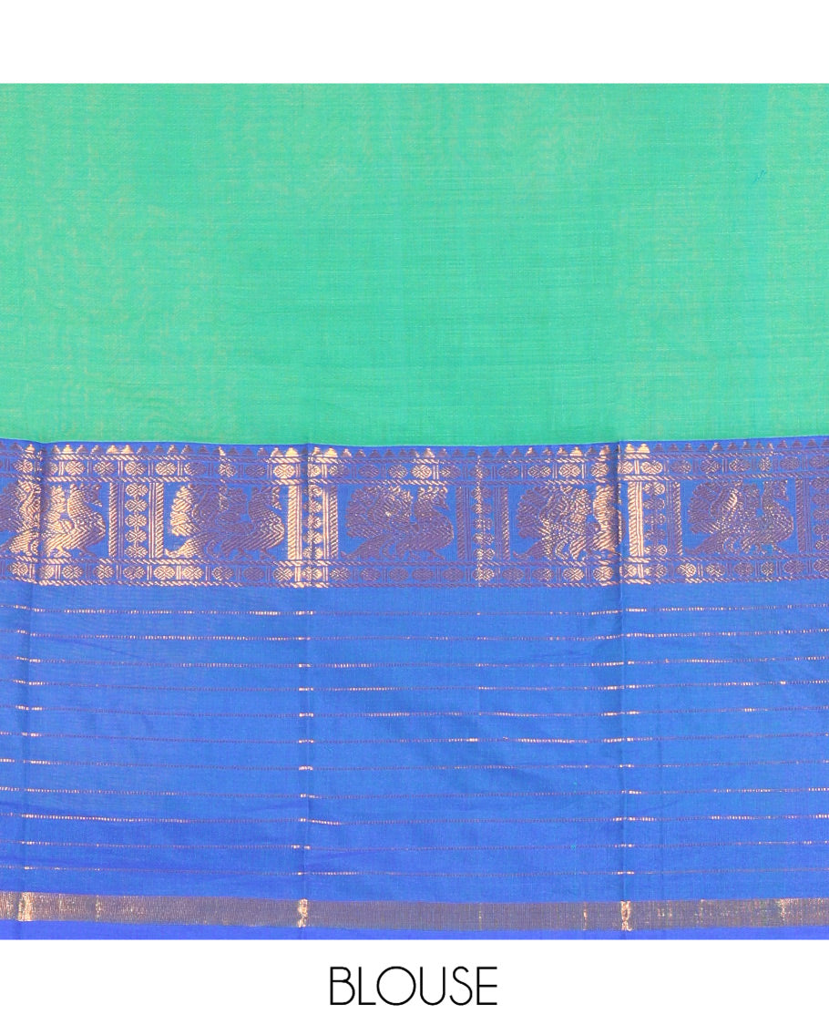 Rama-Royal Blue Mercerised Cotton Half-Saree, Contrast Annam Bordered Skirt,Matching Blouse,Contrast Dhavani