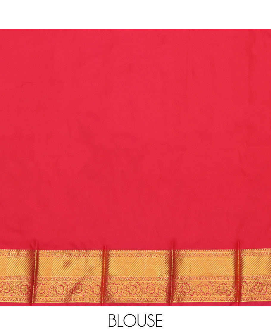 Green Budget Silk Saree, Graced with Zari Buttas, a Contrast Traditional Zari Border, Grand Pallu, and a Contrast Blouse