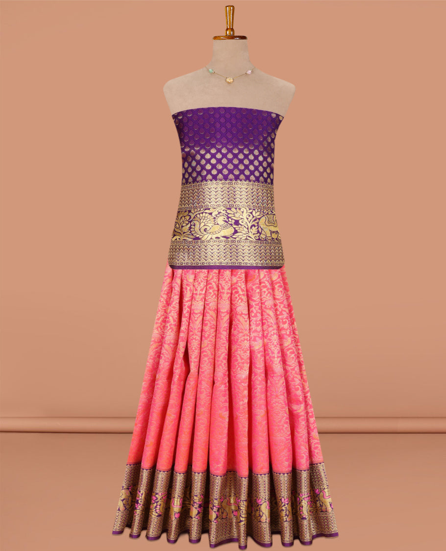 Pink Pure Silk Navarathna Pavadai Material Set