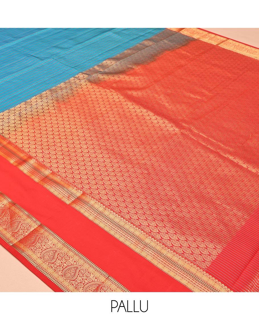 Blue Vasundhara Lite Silk Mix Saree, Elevated with Checks, a Contrast Rettai Pettu Border of Kamalam, Muthu, Kathir, and Manga Designs, Grand Pallu, and a Contrast Blouse