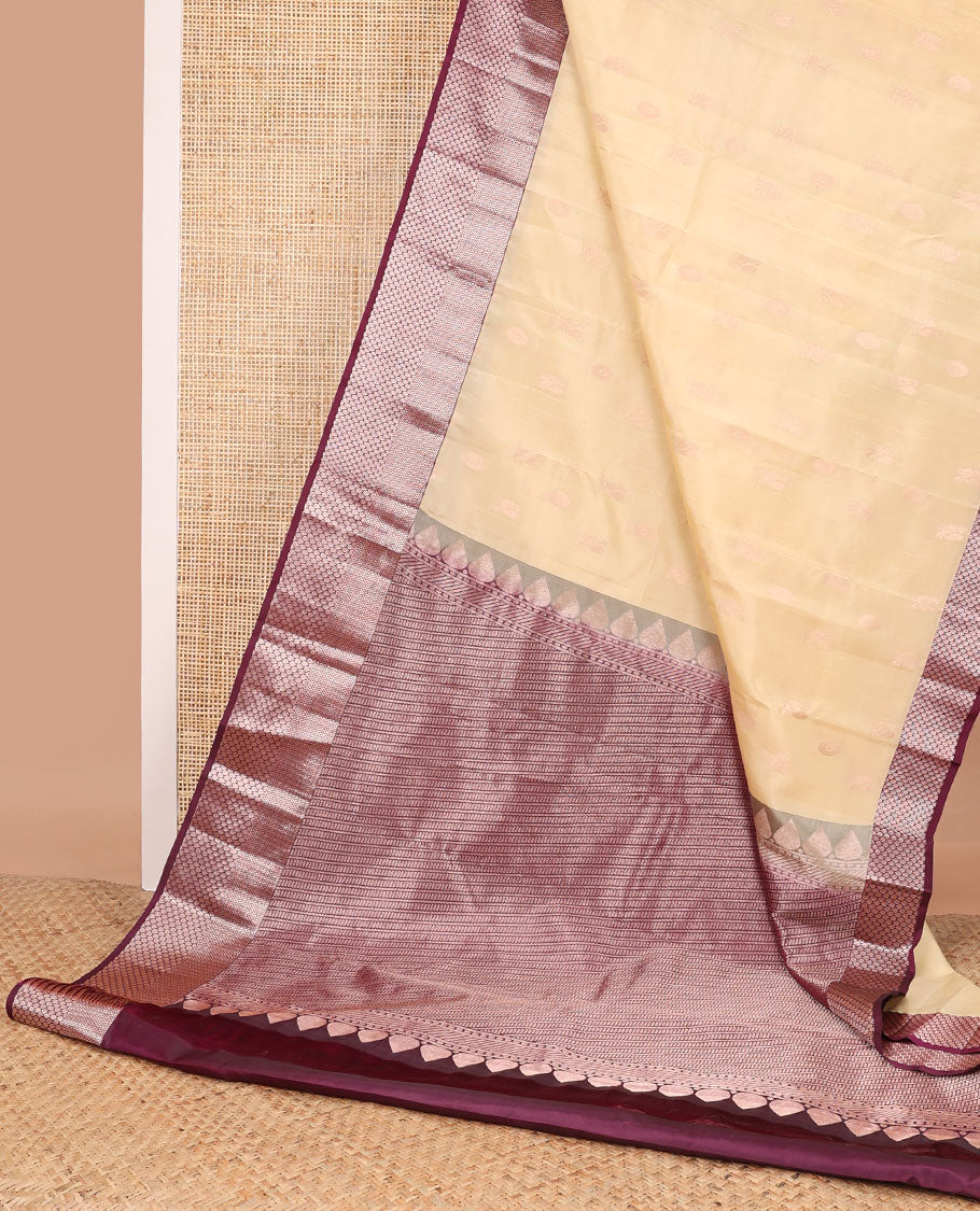 Light green leaf design vasundhara elite silk saree with contrast intricate zari design border & geometric design pallu