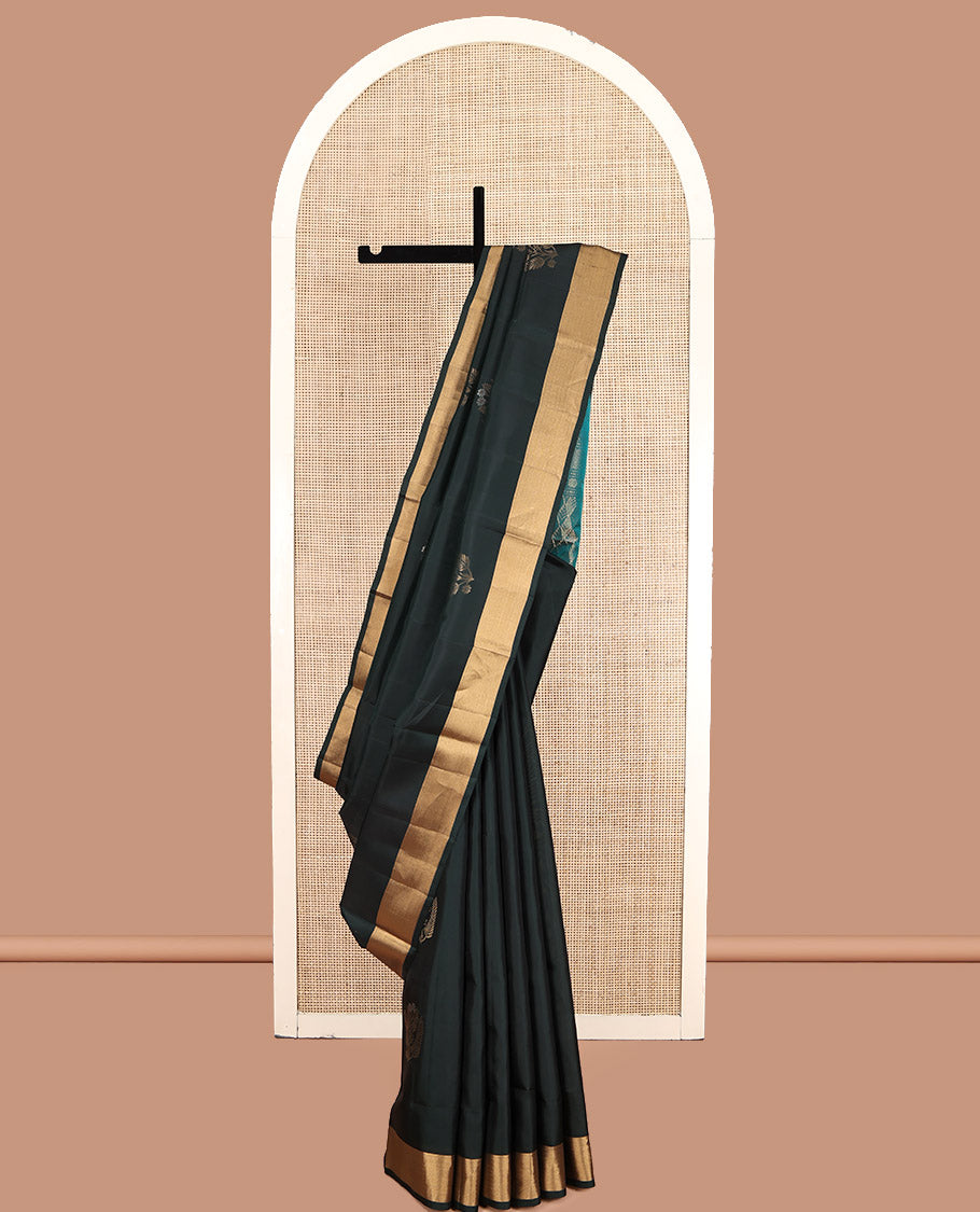 Black Mayuri Lite Silk Mix Saree, Richly Detailed with Zari Buttas, Zari Bavanji Border, Complemented by Contrast Intricate Pallu, and a Contrast Blouse