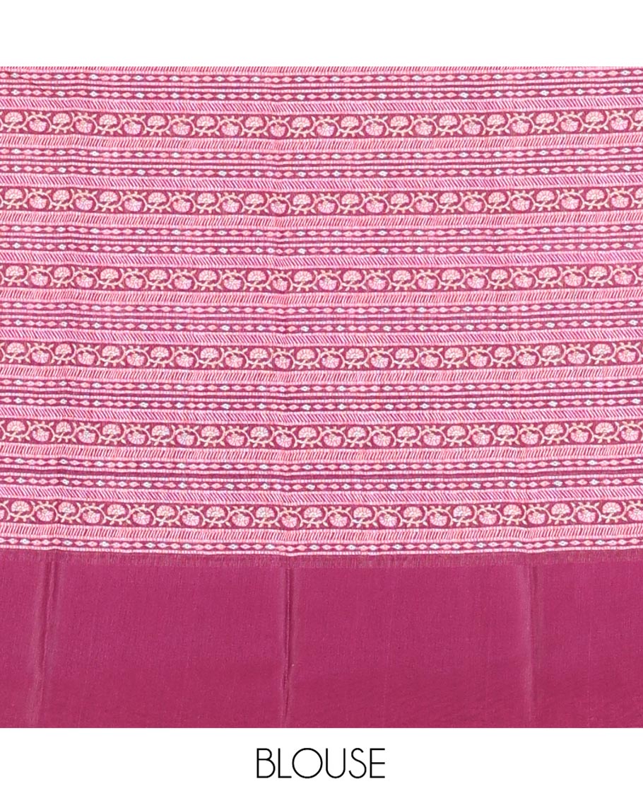 Wine Green-Silk Saree, Detailed with Floral Motifs, Block Print on Its Body, Complemented by a Contrast Thread Embroidered Border, Pallu of Floral Block Print, and Paired with a Contrast Blouse