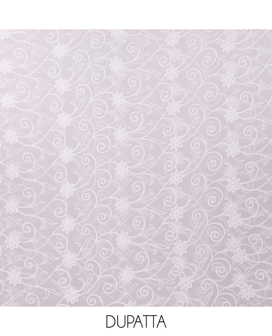 Orange chudidar material set, shibori-print & floral vine chikankari embroidered top,printed cotton bottom & floral chikankari embroidery chiffon dupatta