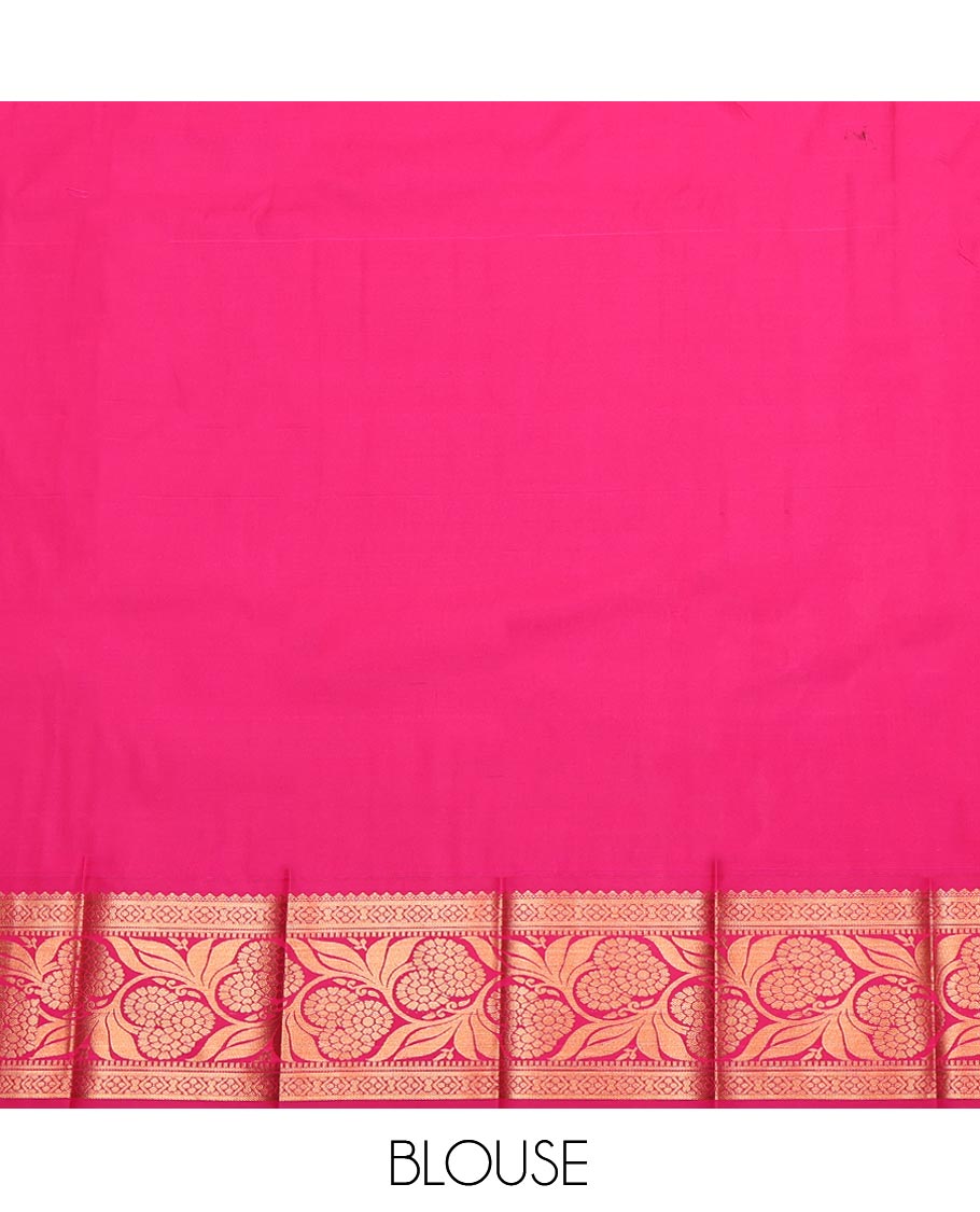 Grey Budget Silk Saree, Elevated with Floral Jacquard, Complemented by a Contrast Floral Creeper Zari Border, Jaal Pallu, and a Contrast Blouse