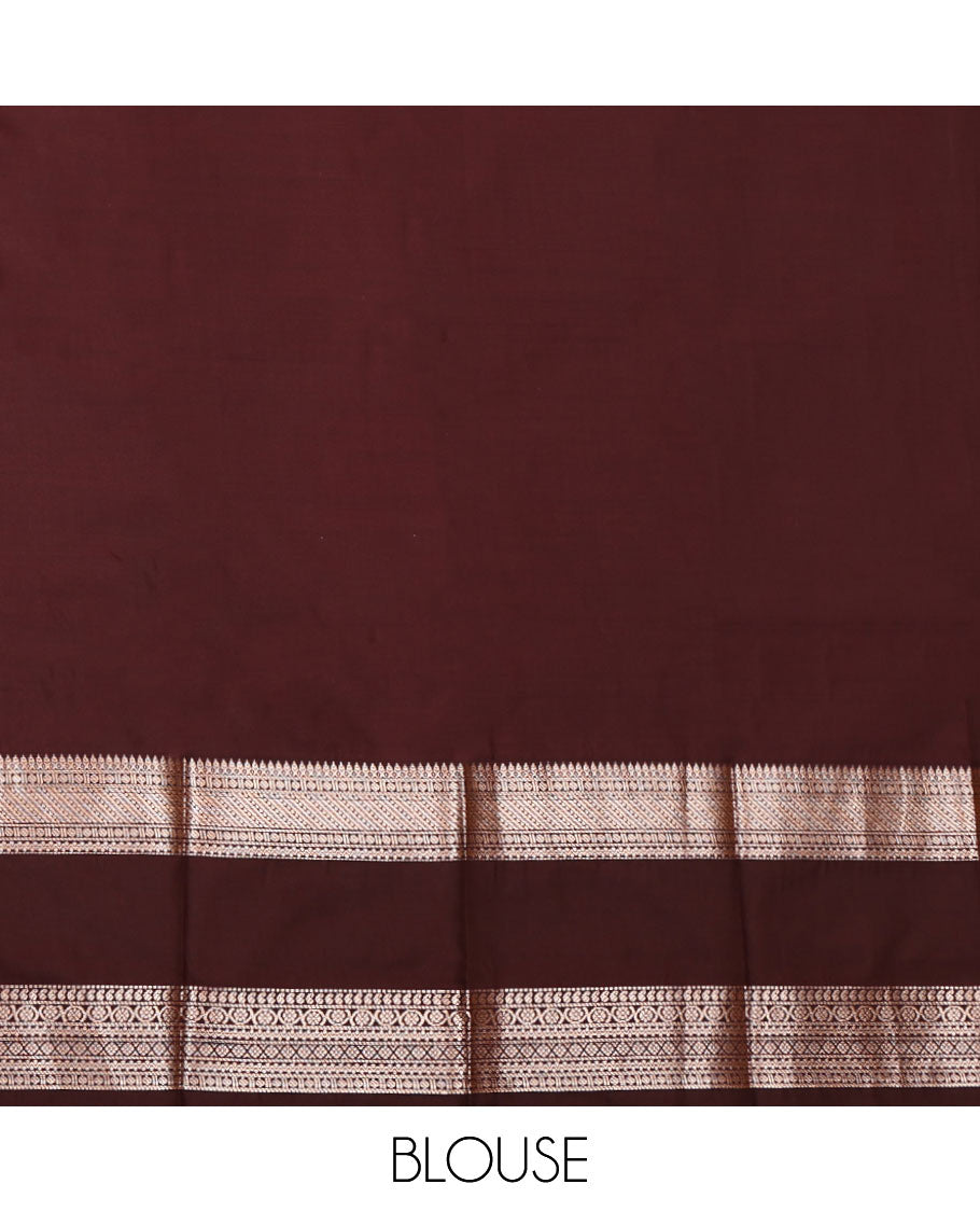 Pink Budget Silk Saree, Graced with Zari Buttas, Complemented by a Contrast Traditional Zari Rettai Pettu Border, Intricate Pallu, and a Contrast Blouse