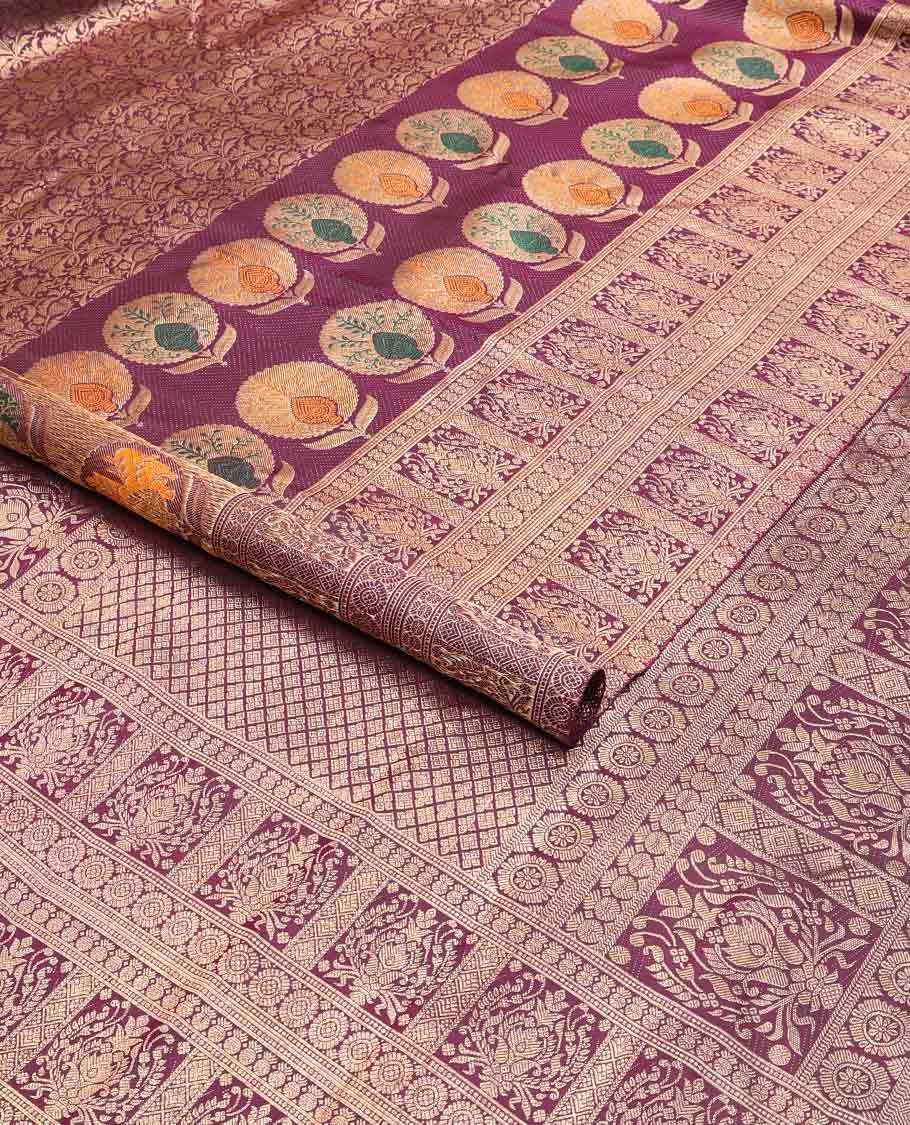 Purple floral design silk saree with self intricate zari design border & floral design pallu
