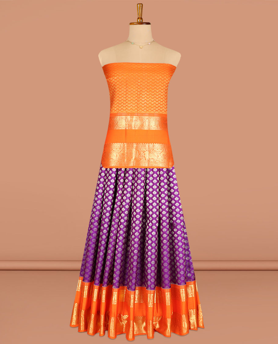 Purple Pure Silk Pavadai Material Set