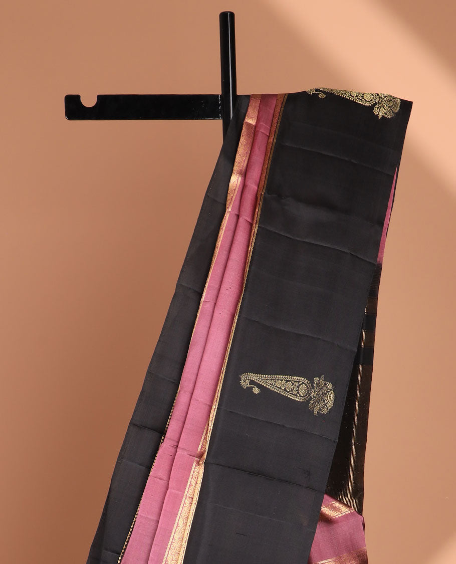Onion pink striped soft silk saree with contrast leaf border & striped pallu