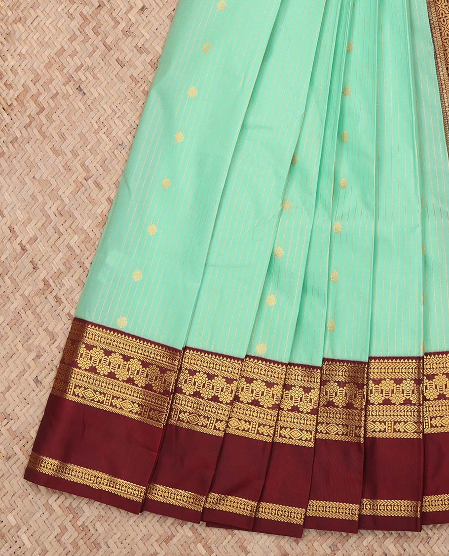 Turquoise Zari Butta and Stripes Budget Silk Saree