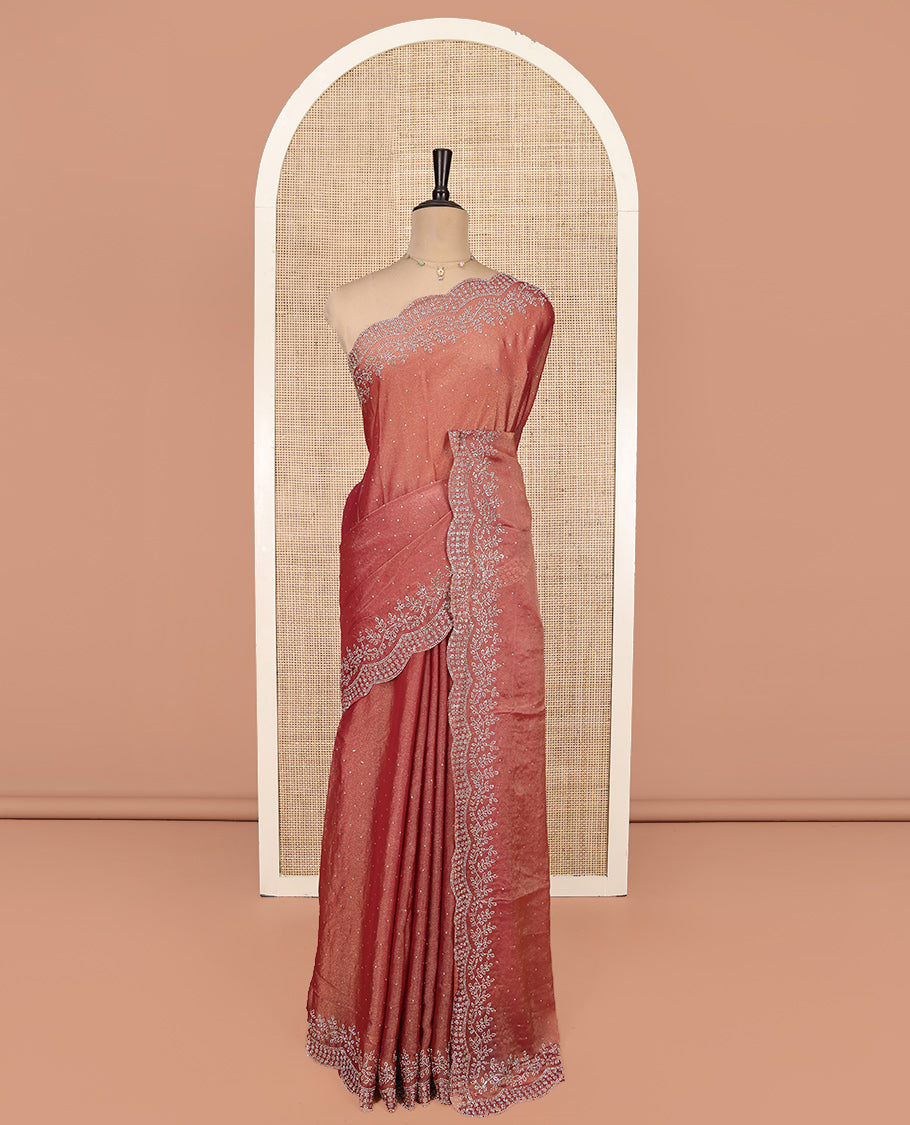 Orange Designer Saree, Elevated with Stonework, Scallop Stonework Border, Self Pallu, and Matching Blouse
