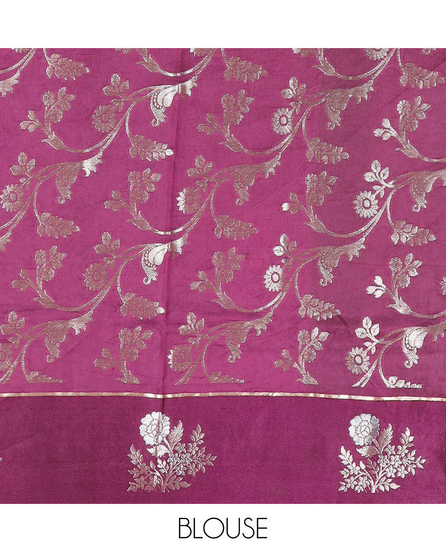 Green checkered, floral motifs raw mango silk saree with contrast floral design border & jaal design pallu
