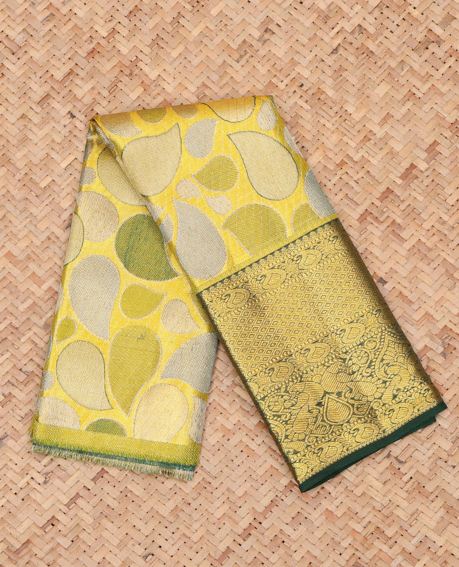 Yellow Pure Silk Navarathna Pavadai Material Set