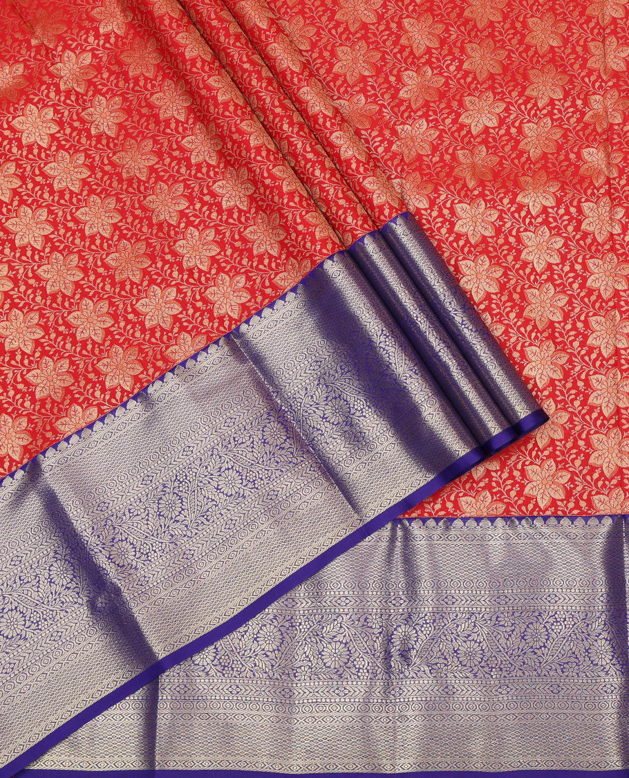 Red Art Silk Pavadai Material, Elevated with Jacquard Design, Contrast Traditional Zari Design Border, and a Contrast Blouse