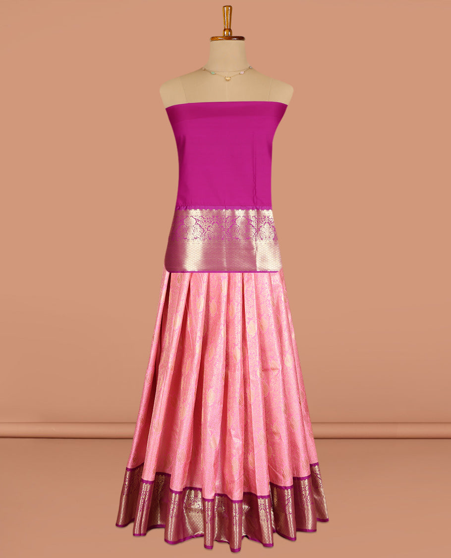 Pink Art Silk Pavadai Material Set