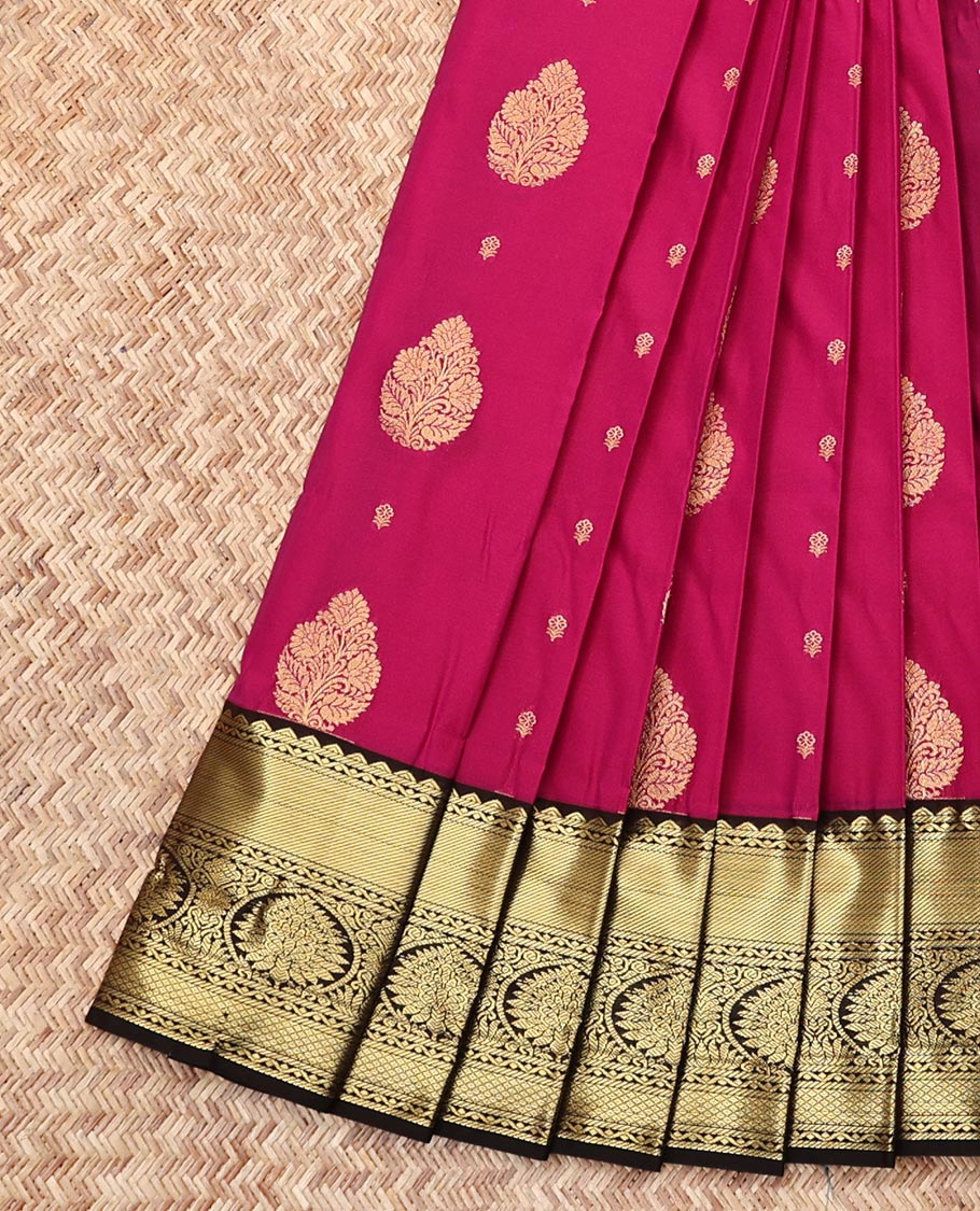 Pink Budget Silk Saree, Graced with Zari Buttas, Complemented by a Contrast Traditional Zari Border, Grand Pallu, and a Contrast Blouse