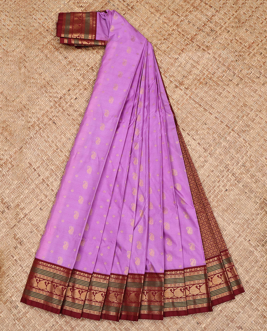 Pink Budget Silk Saree, Decked Up with Zari Buttas All Over Its Body, Complemented by a Contrast Traditional Zari Design Border, Grand Pallu, and Paired with a Contrast Blouse
