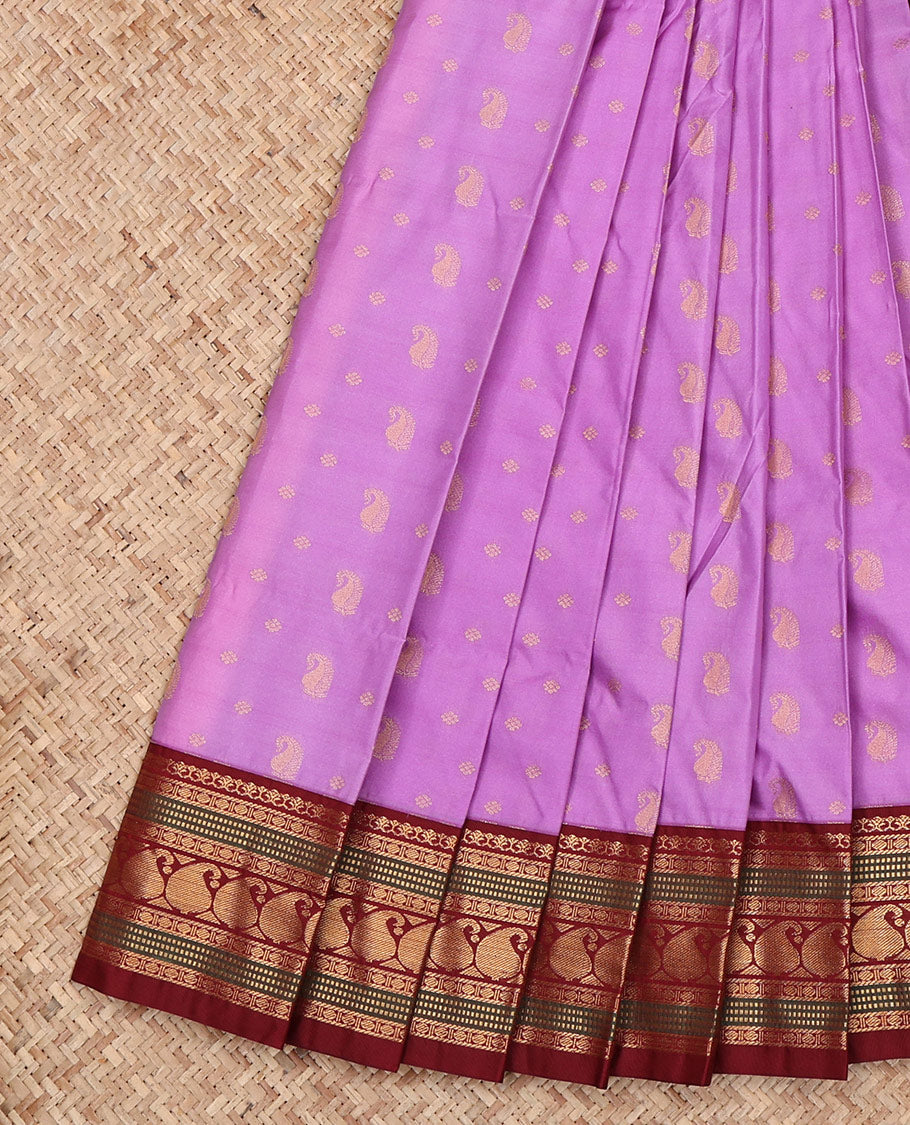 Pink Budget Silk Saree, Decked Up with Zari Buttas All Over Its Body, Complemented by a Contrast Traditional Zari Design Border, Grand Pallu, and Paired with a Contrast Blouse