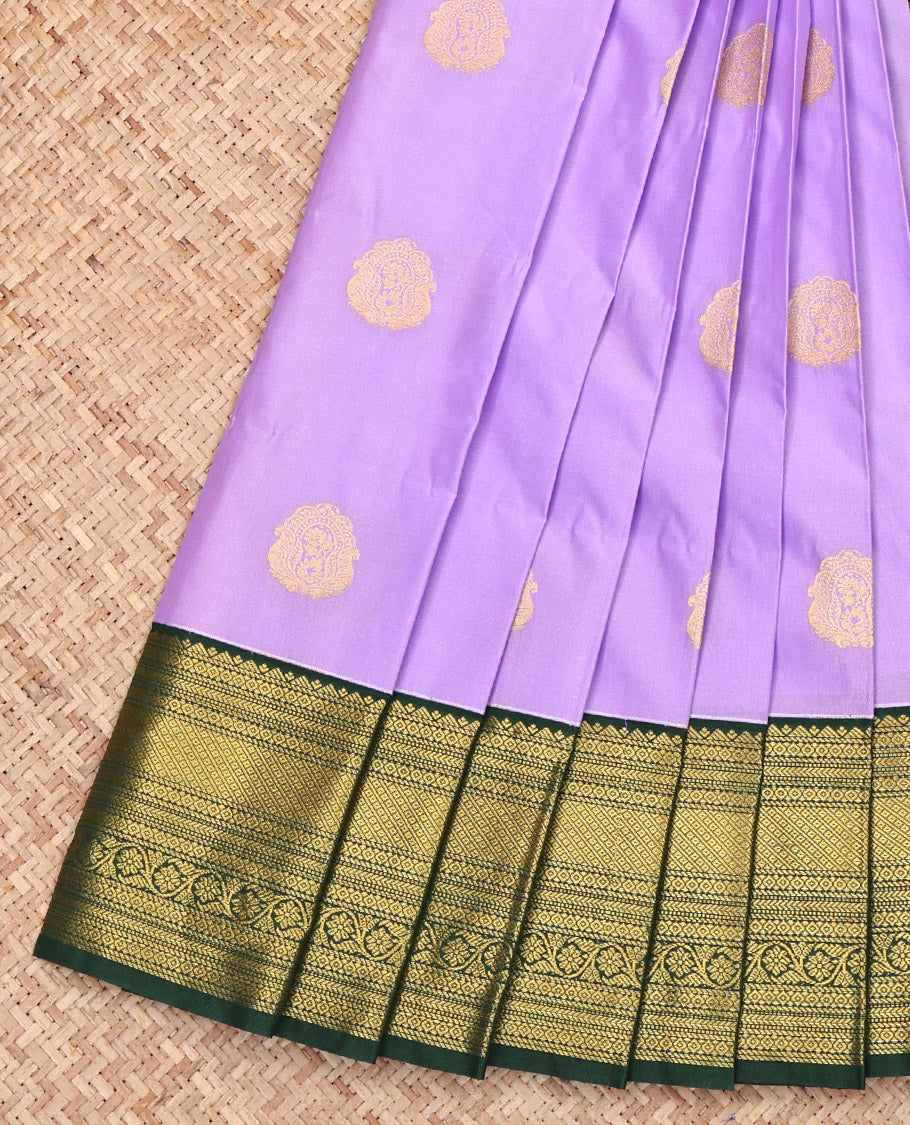 Lavender Budget Silk Saree, Detailed with Zari Buttas on Its Body, Complemented by a Contrast Traditional Zari Design Border, Pallu of Jaal Design, and Paired with a Contrast Blouse