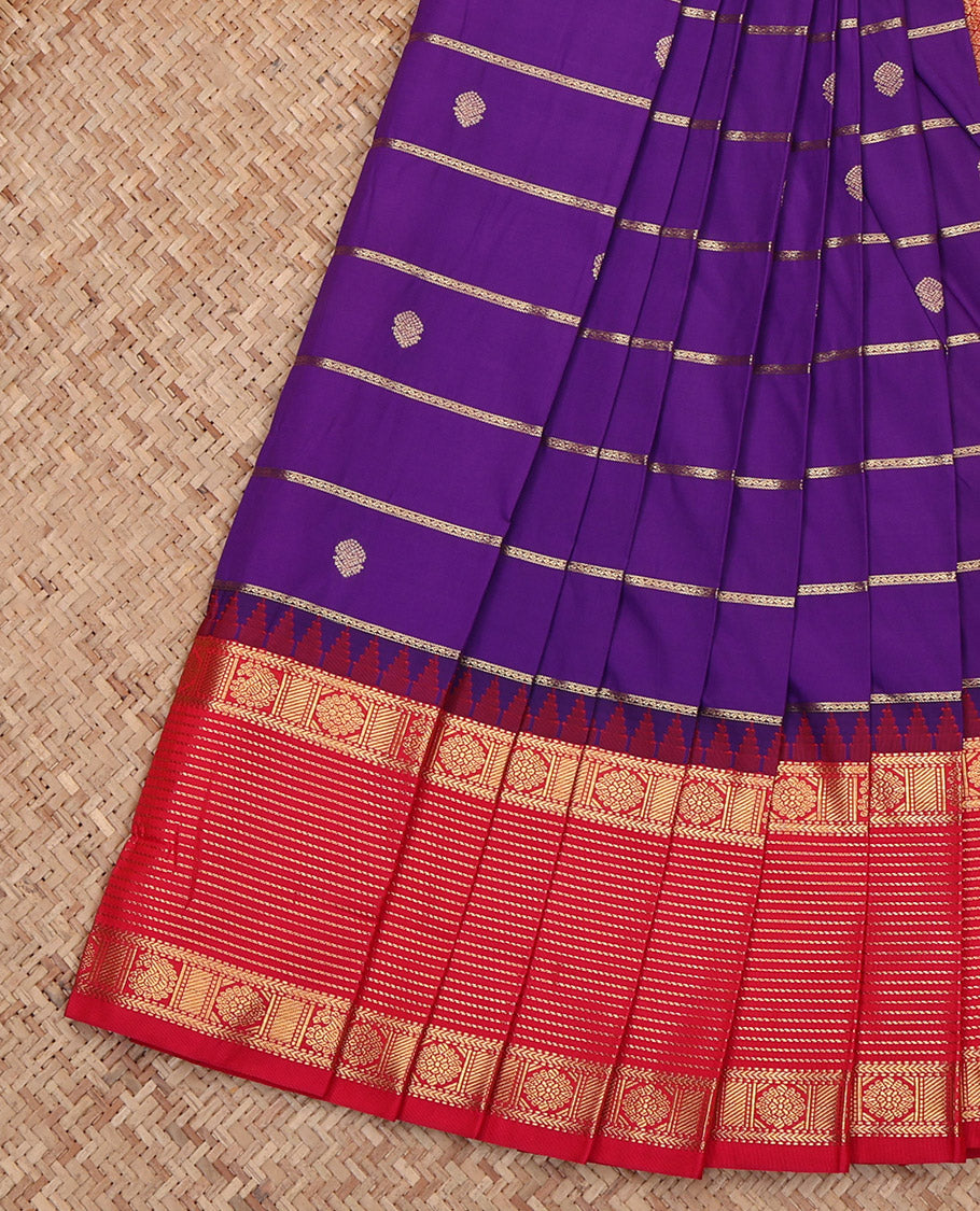 Violet Budget Silk Saree, Elevated with Zari Buttas and Stripes, Complemented by Contrast Traditional Zari Border, Grand Pallu and a Contrast Blouse