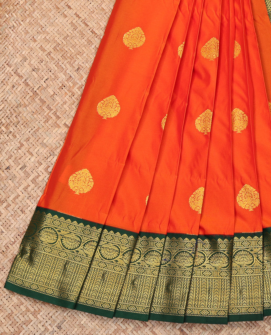 Orange Budget Silk Saree, Delicately Woven with Zari Buttas, Complemented by Contrast Traditional Zari Border, Grand Pallu, and a Contrast Blouse
