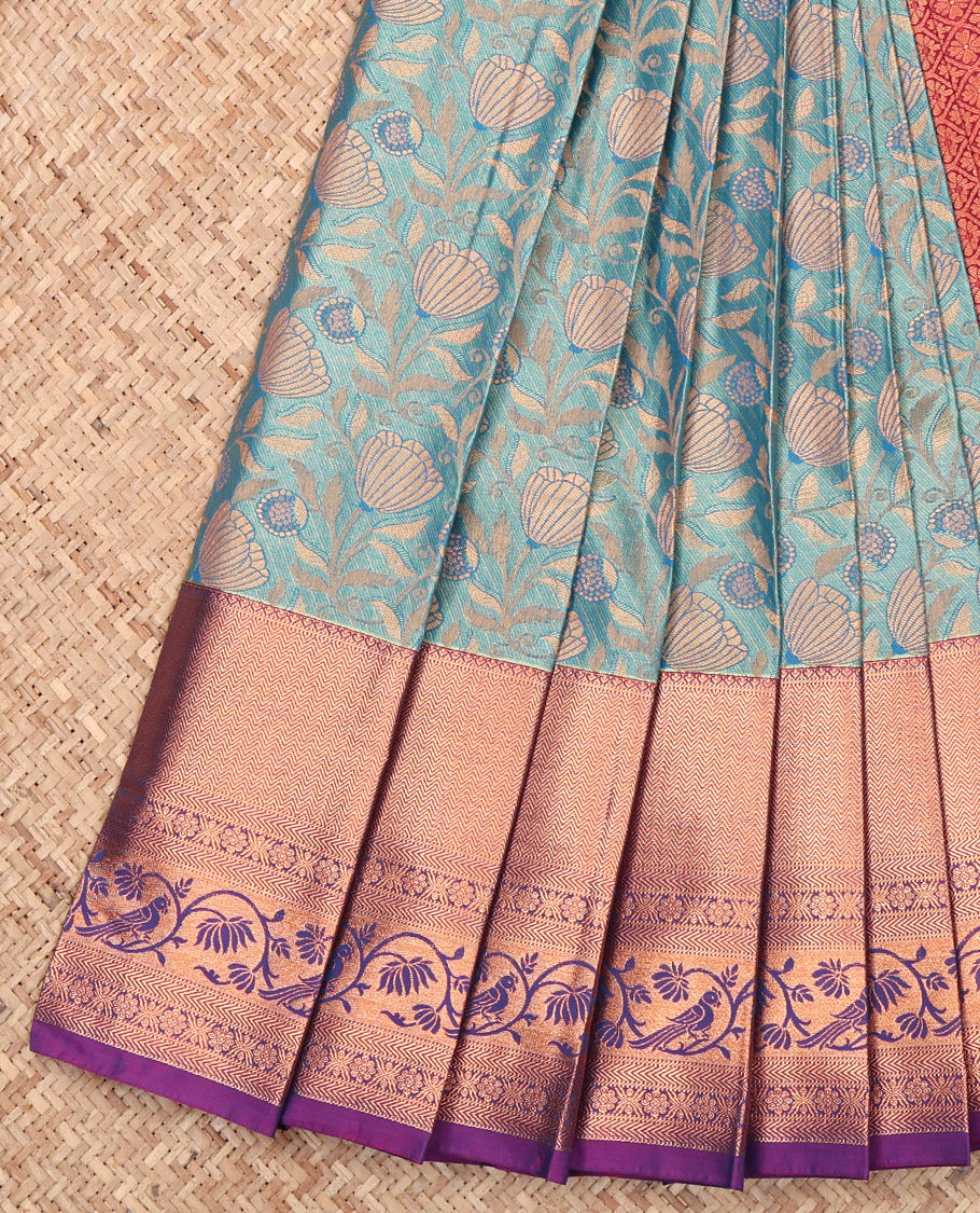 Blue Budget Silk Saree, Enthralled with Jacquard, Complemented by a Contrast Traditional Zari Border, Grand Pallu, and a Contrast Blouse