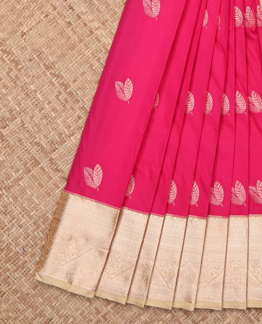 Pink Budget Silk Saree, Beautified with Zari Buttas, Complemented by a Contrast Traditional Zari Border, Sparsely Woven Pallu, and Contrast Blouse