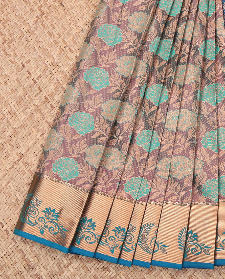 Grey Budget Silk Saree, Adorned with a Jacquard Design, Complemented by a Contrast Zari Border, Intricate Pallu, and Contrast Blouse
