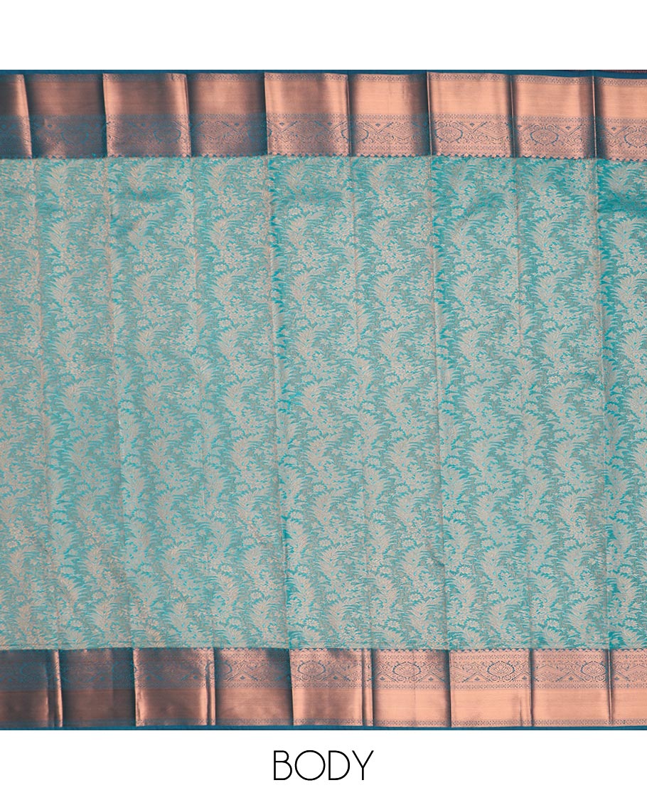 Blue jacquard gift saree, contrast traditional zari design border, and intricate pallu