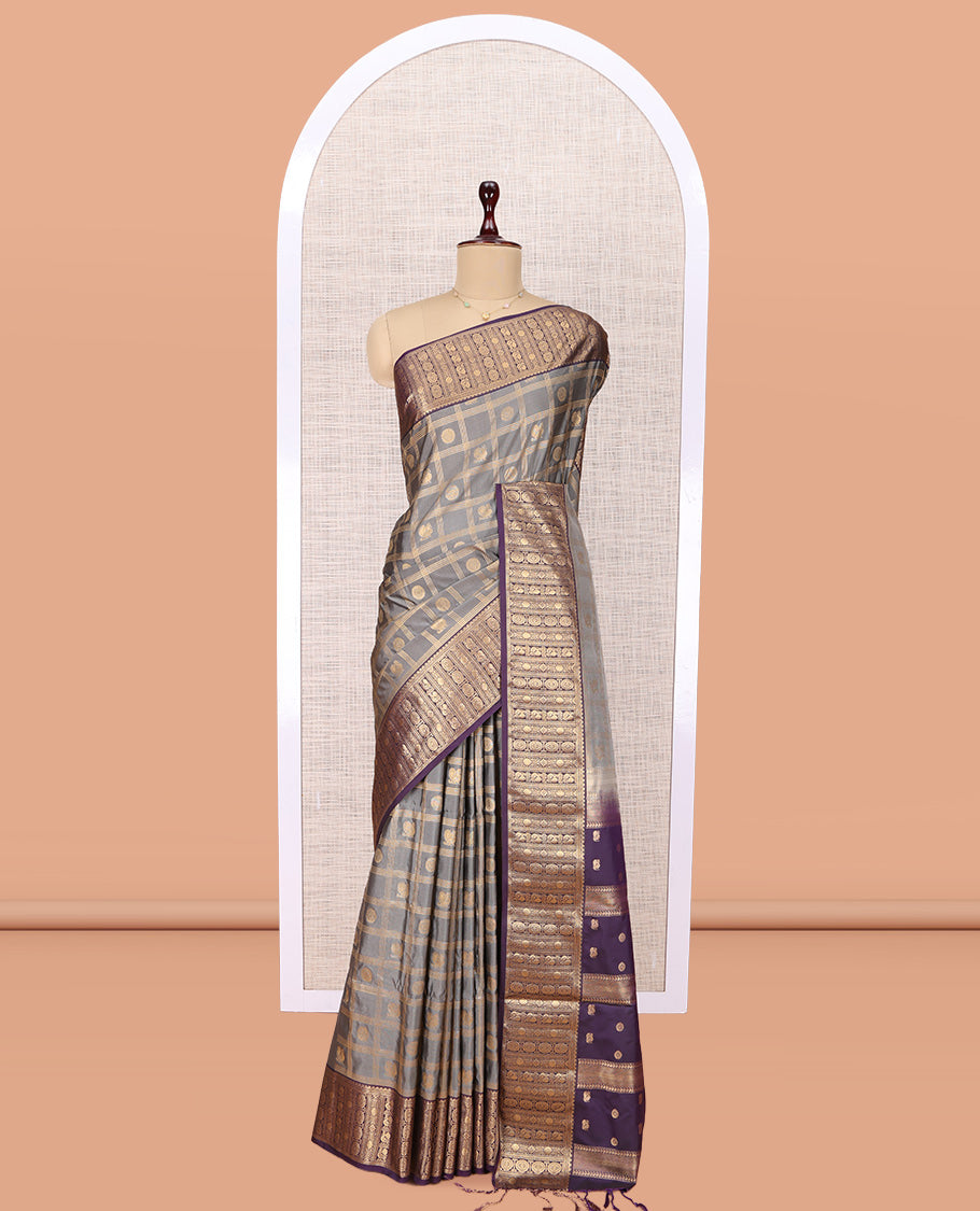 Grey Peacock Chakra Butta Budget Silk Saree
