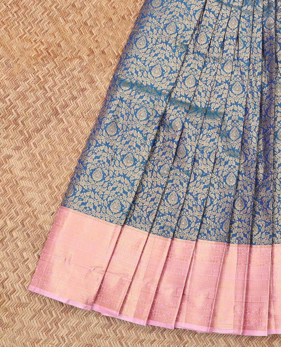 Blue Budget Silk Saree, Elevated with Jacquard Design, Complemented by Contrast Traditional Zari Border, a Grand Pallu and a Contrast Blouse