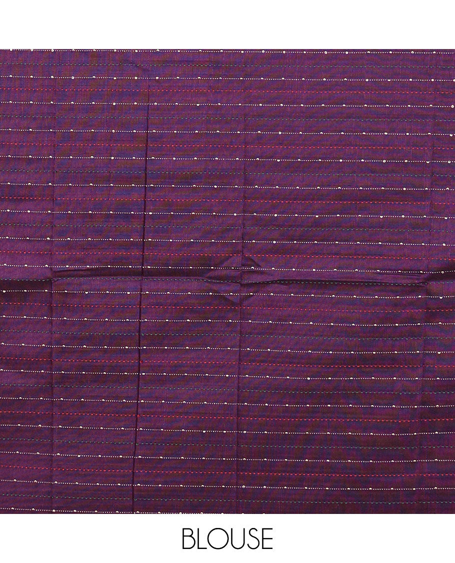 Sandal buttas Chettinad cotton saree, contrast ganga jamuna traditional zari border, and pallu of stripes, and buttas