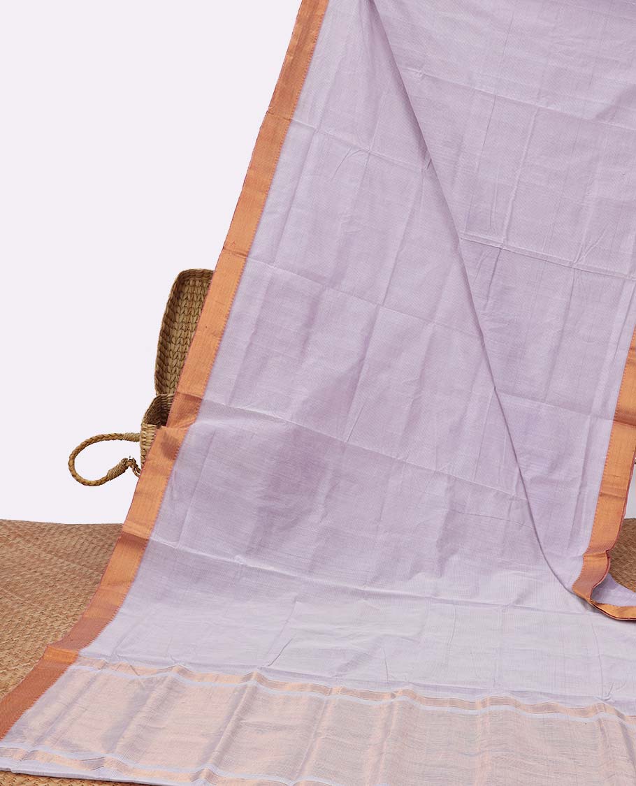 Purple mangalgiri cotton saree with self zari design border & striped zari design pallu
