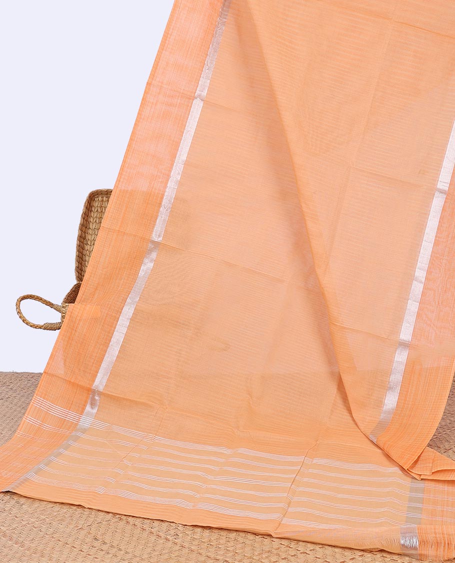 Peach venkatagiri cotton saree with self zari border & striped pallu