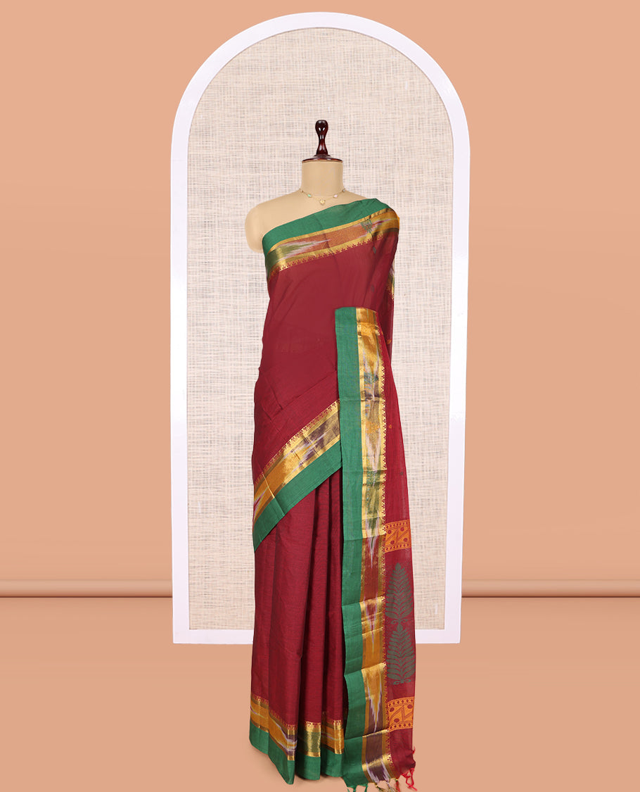 Maroon Plain Kanchi Cotton Saree