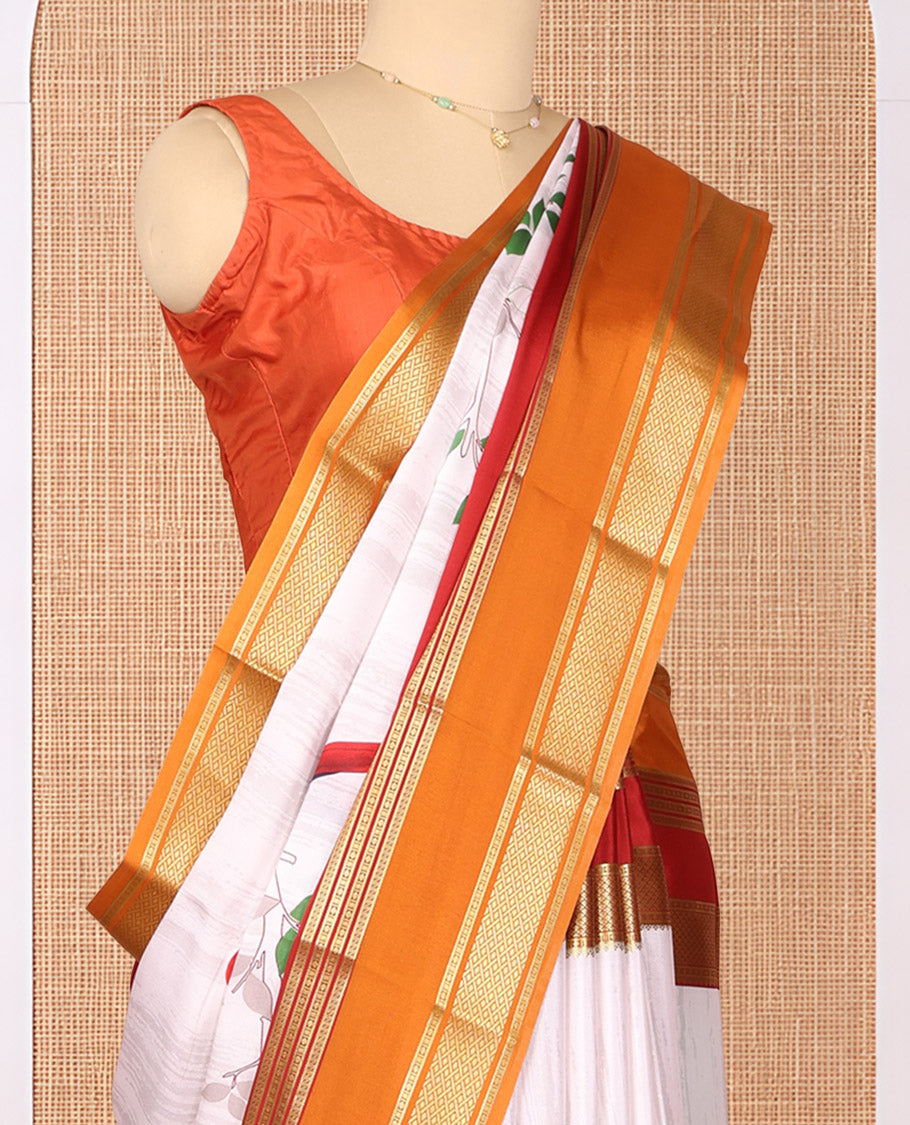 White Mysore Silk Saree