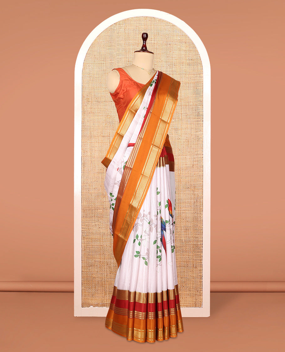 White Mysore Silk Saree