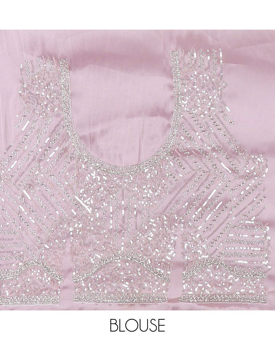 Pink sequins work designer saree, scallop stone work border, and intricate and heavy embroidered blouse