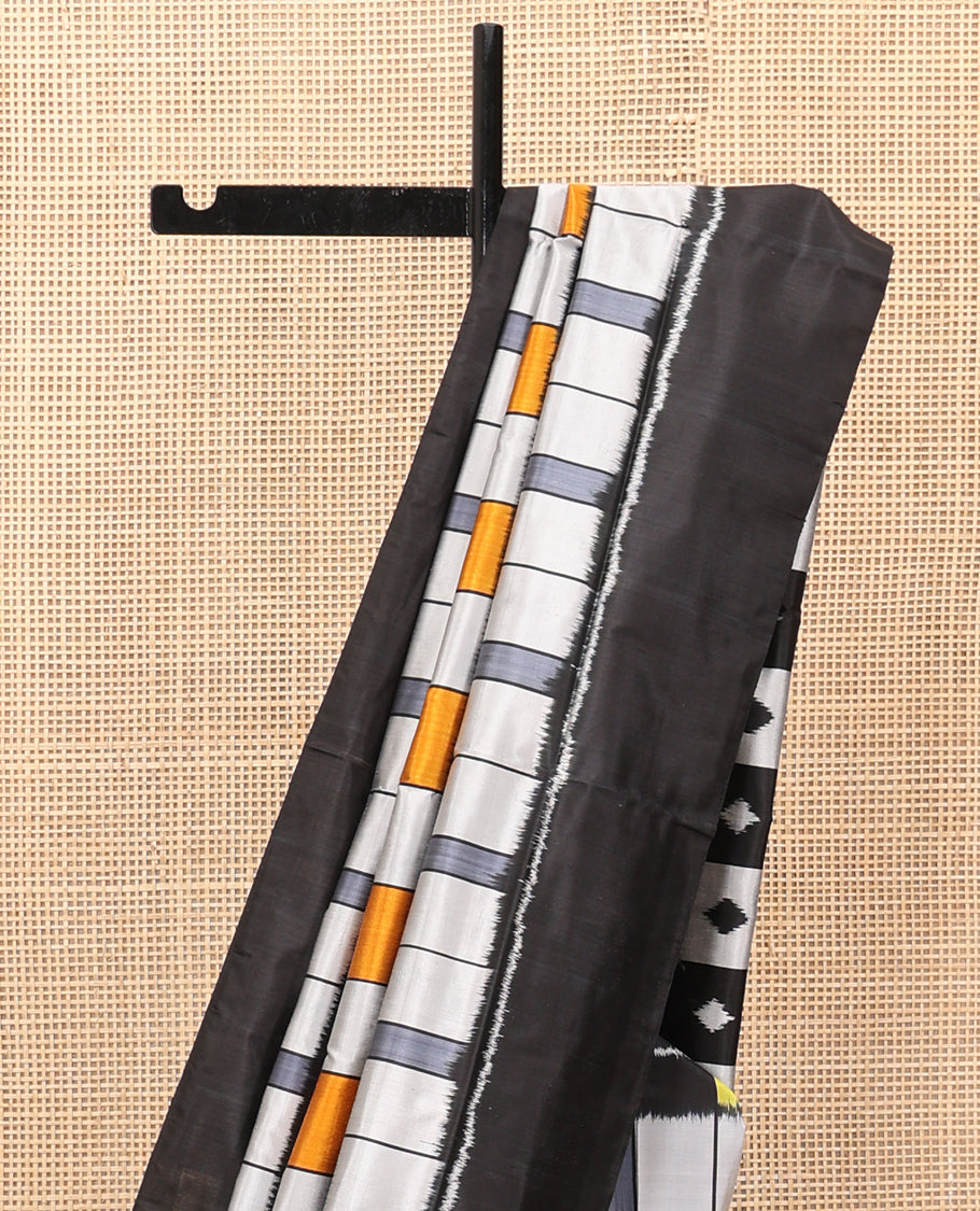 Multi-Color Checked Pochampally Ikat Saree, Complemented by a Contrast Border, Ikat Pallu, and a Contrast Blouse