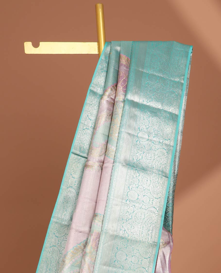 Multi-color floral design tissue saree with contrast border of thilakam mokku, muthu, banaras, & floral , checked zari design pallu